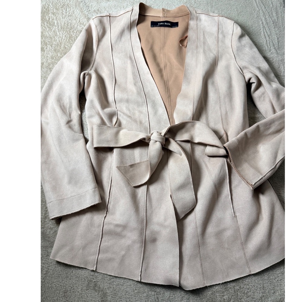 Zara Basic Faux Suede Belted Wrap Jacket Small Boho Minimalist Clean Girl Chic